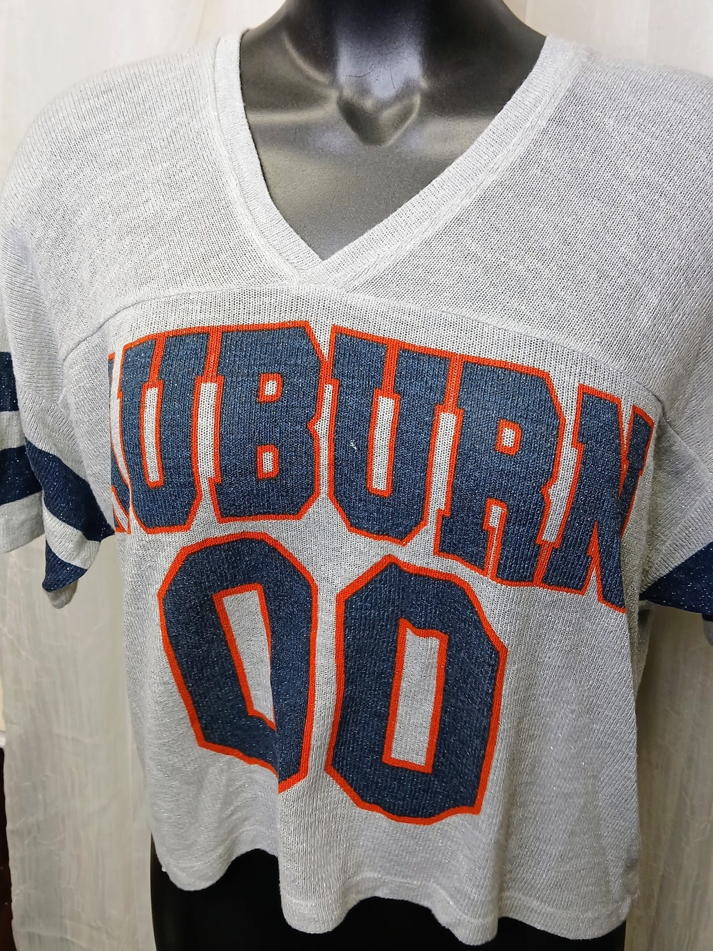 Auburn Graphic V-Neck Jersey Tee - Gray/Blue